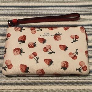 Coach Cream and Red Fruit Print Wristlet